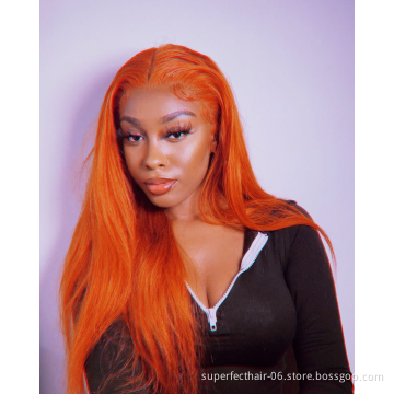 Orange Ginger 100% virgin human Hair For Women transparent Lace Front Straight Ginger Human  Lace Front Wig